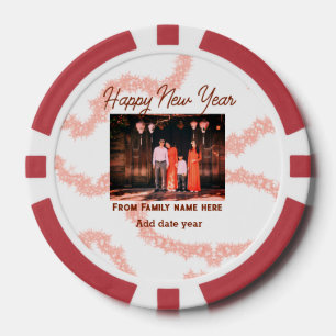 Gelukkig nieuwjaar bruin voeg foto familie naam gl poker chips