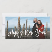 Gelukkig Nieuwjaar Brush Script Calligrafie Foto Feestdagenkaart (Voorkant)
