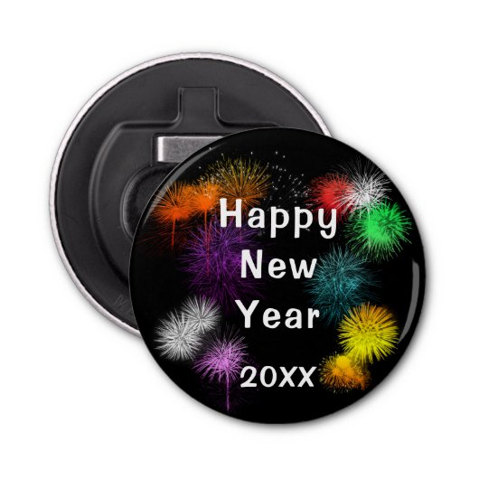 Gelukkig nieuwjaar button flesopener (Voorkant)