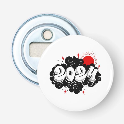 gelukkig nieuwjaar button flesopener (Voorkant)