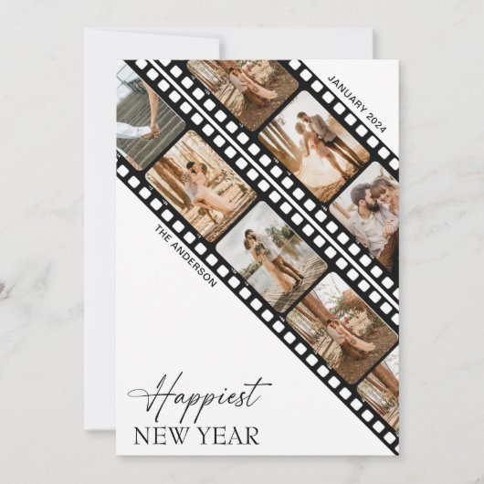 Gelukkig Nieuwjaar Camerafilm Collage Foto Feestdagenkaart (Voorkant)