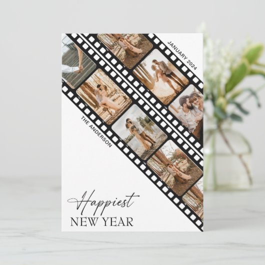 Gelukkig Nieuwjaar Camerafilm Collage Foto Feestdagenkaart (Staand voorkant)