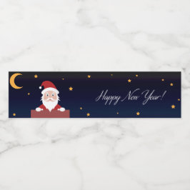 Gelukkig Nieuwjaar, cartoon Santa op huisdak Waterfles Etiket