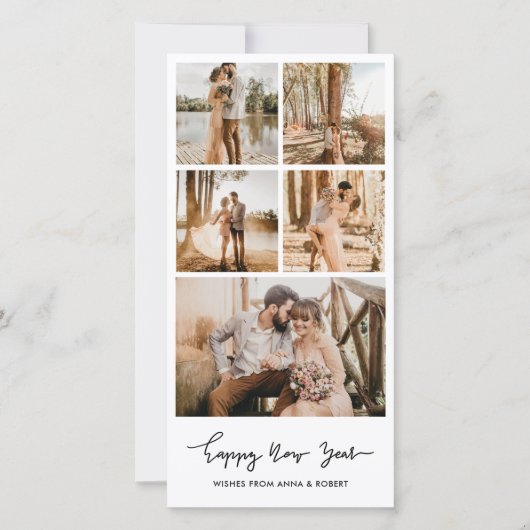 Gelukkig Nieuwjaar Casual Script Multi Photo Colla Feestdagenkaart (Voorkant)