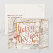 Gelukkig Nieuwjaar Champagne, ballonnen, Confetti Briefkaart (Voorkant / Achterkant)