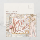 Gelukkig Nieuwjaar Champagne, ballonnen, elegante  Briefkaart (Voorkant / Achterkant)