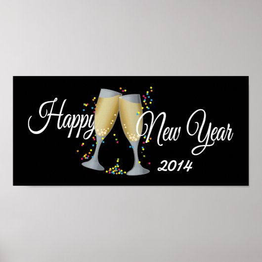 Gelukkig Nieuwjaar, Champagne en Confetti Poster (Voorkant)