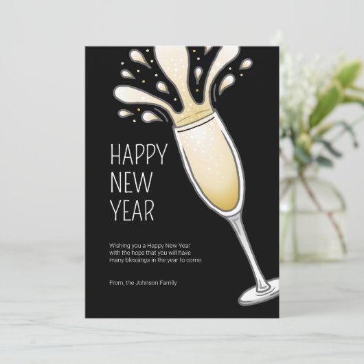 Gelukkig Nieuwjaar Champagne Feestdagenkaart (Staand voorkant)