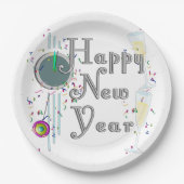 Gelukkig Nieuwjaar - Champagne Glasses and Clock Papieren Bordje (Voorkant)