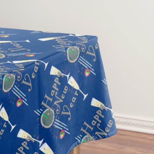 Gelukkig Nieuwjaar - Champagne Glasses and Clock Tafelkleed (Voorbeeld)