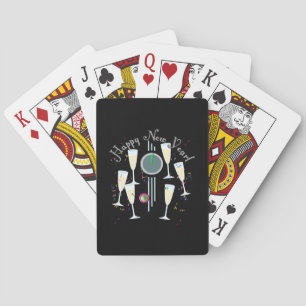 Gelukkig Nieuwjaar - Champagne Glazen en Klok Pokerkaarten