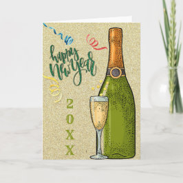 Gelukkig Nieuwjaar Champagne Goud Glitter Kaart