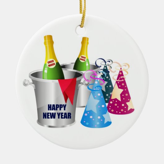 Gelukkig Nieuwjaar Champagne Keramisch Ornament (Voorkant)