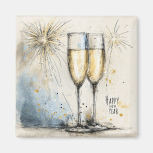 Gelukkig Nieuwjaar Champagne Toast Magneet