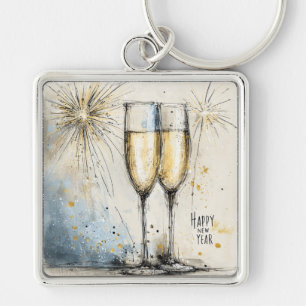 Gelukkig Nieuwjaar Champagne Toast Sleutelhanger