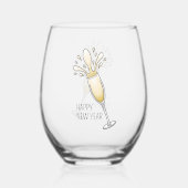 Gelukkig Nieuwjaar Champagne Wijnglas Zonder Voet (Voorkant)