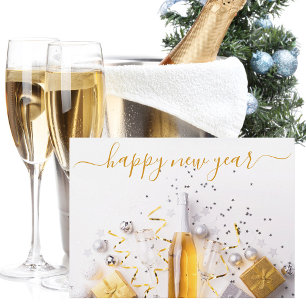 Gelukkig Nieuwjaar Chic Gouden Champagne Slingers Feestdagenkaart