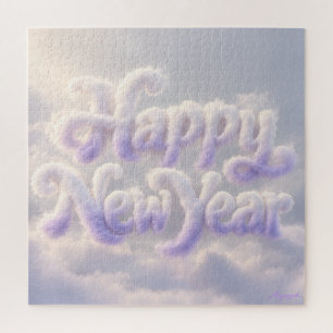 Gelukkig Nieuwjaar Cloud Mist Lettering Print Legpuzzel
