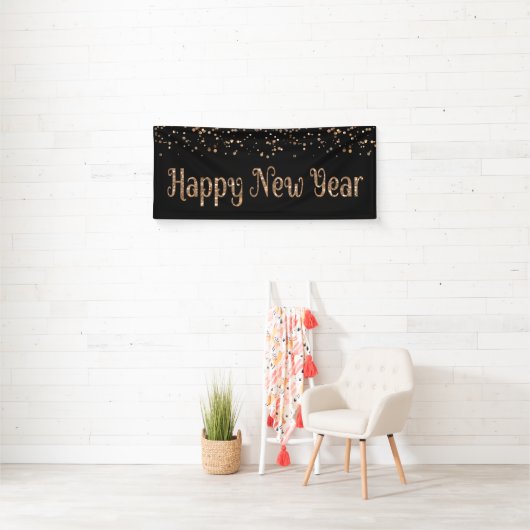 GELUKKIG NIEUWJAAR Copper Gold Confetti Spandoek (Insitu)