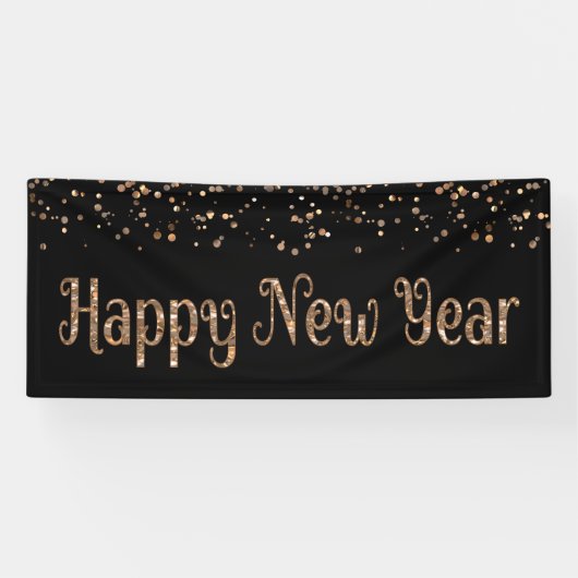 GELUKKIG NIEUWJAAR Copper Gold Confetti Spandoek (Horizontaal)