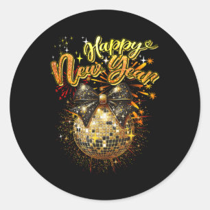 Gelukkig Nieuwjaar Coquette Strik Disco Oud en Nie Ronde Sticker