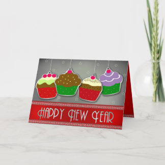 Gelukkig Nieuwjaar Cupcakes Ornament Wenskaart Feestdagen Kaart