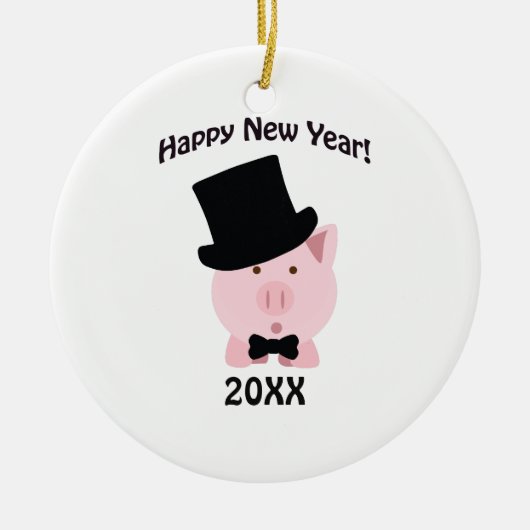 Gelukkig nieuwjaar! Dapper Pig Keramisch Ornament (Voorkant)