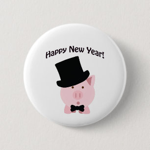 Gelukkig nieuwjaar! Dapper Pig Ronde Button 5,7 Cm