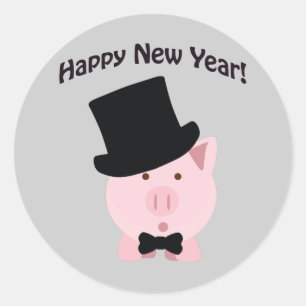 Gelukkig nieuwjaar! Dapper Pig Ronde Sticker