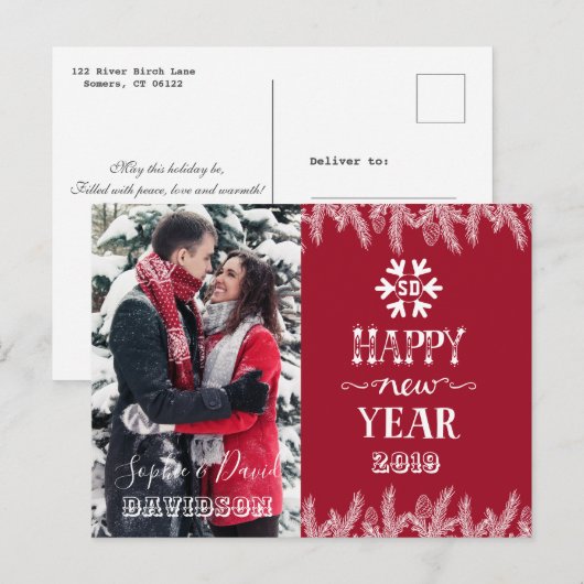 Gelukkig Nieuwjaar Dennenn Foto op Maat Uitnodiging Briefkaart (Voorkant / Achterkant)