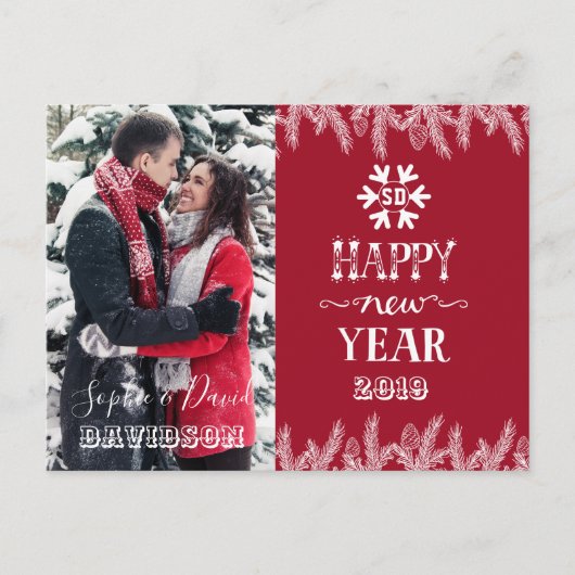 Gelukkig Nieuwjaar Dennenn Foto op Maat Uitnodiging Briefkaart (Voorkant)