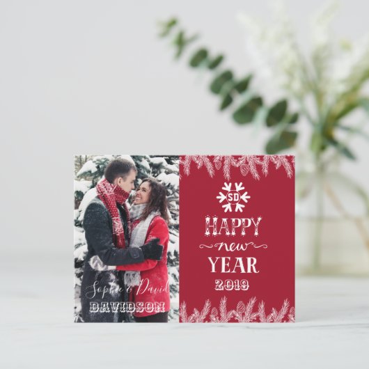 Gelukkig Nieuwjaar Dennenn Foto op Maat Uitnodiging Briefkaart (Staand voorkant)