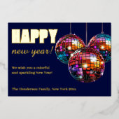 Gelukkig Nieuwjaar Disco Bal  Folie Feestdagenkaart (Voorkant)