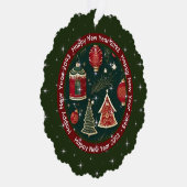 Gelukkig Nieuwjaar: donkerrood bos groen gepersona Ornament Kaart (Rechts)