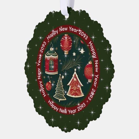 Gelukkig Nieuwjaar: donkerrood bos groen gepersona Ornament Kaart (Links)