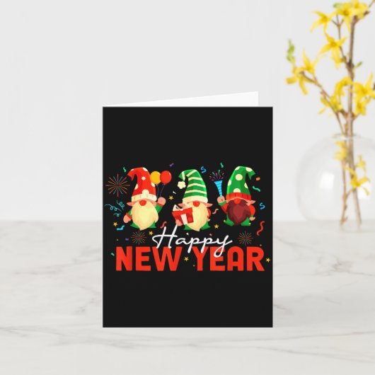 Gelukkig Nieuwjaar Drie Kabouters Vuurwerk Confett Kaart (Gele Bloem)