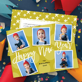 Gelukkig Nieuwjaar Eenvoudig Borstel Schrift 5 Fot Feestdagenkaart