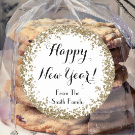 Gelukkig Nieuwjaar Eenvoudig Goud en Wit Ronde Sticker