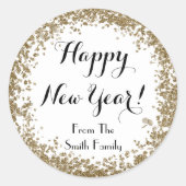 Gelukkig Nieuwjaar Eenvoudig Goud en Wit Ronde Sticker (Voorkant)