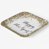 Gelukkig Nieuwjaar Eenvoudig Goud en Witte Confett Papieren Bordje (Gebogen)