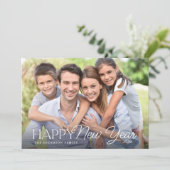 Gelukkig Nieuwjaar Eenvoudig Script 2 foto's Feestdagenkaart (Staand voorkant)