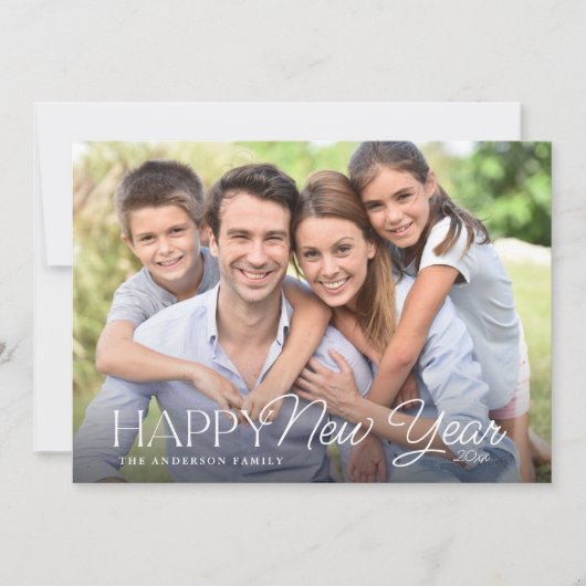 Gelukkig Nieuwjaar Eenvoudig Script 4 Foto Feestdagenkaart (Voorkant)