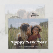 Gelukkig nieuwjaar | Eenvoudige Boho-fotobedekking Feestdagenkaart (Voorkant / Achterkant)