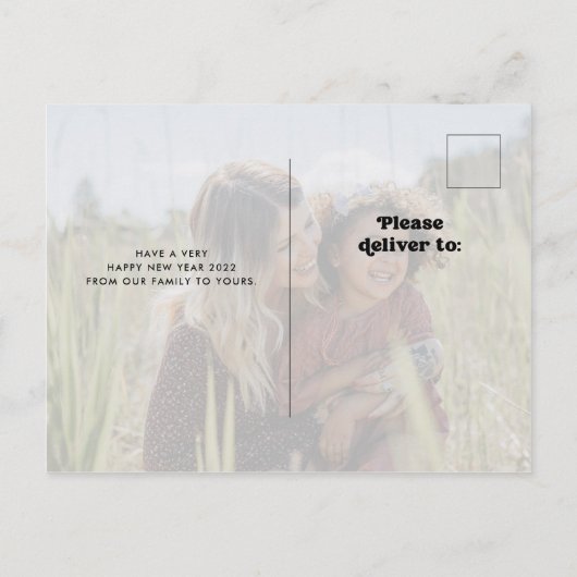 Gelukkig nieuwjaar | Eenvoudige Boho-fotobedekking Feestdagenkaart (Achterkant)