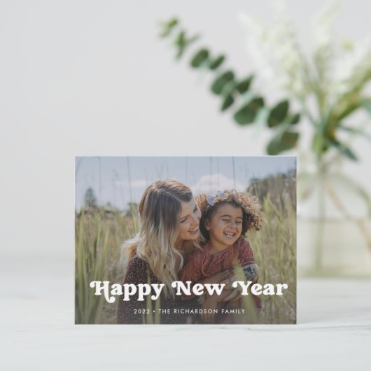 Gelukkig nieuwjaar | Eenvoudige Boho-fotobedekking Feestdagenkaart (Staand voorkant)