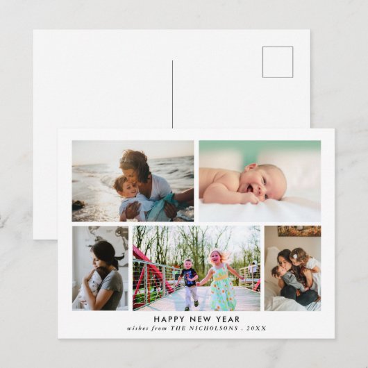 Gelukkig nieuwjaar | Eenvoudige elegante familiefo Briefkaart (Voorkant / Achterkant)