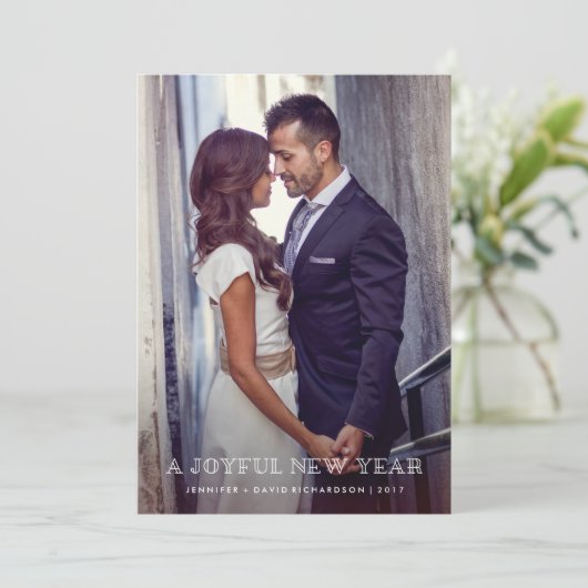 Gelukkig nieuwjaar | Eenvoudige overlay met foto Feestdagenkaart (Staand voorkant)