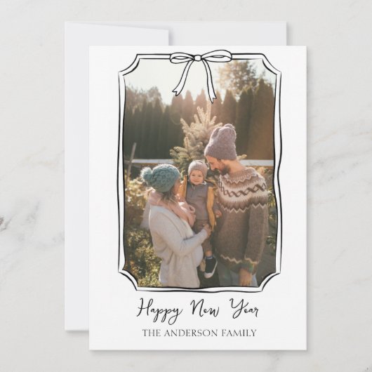 Gelukkig Nieuwjaar Eenvoudige Zwarte en Witte Gezi Feestdagenkaart (Voorkant)