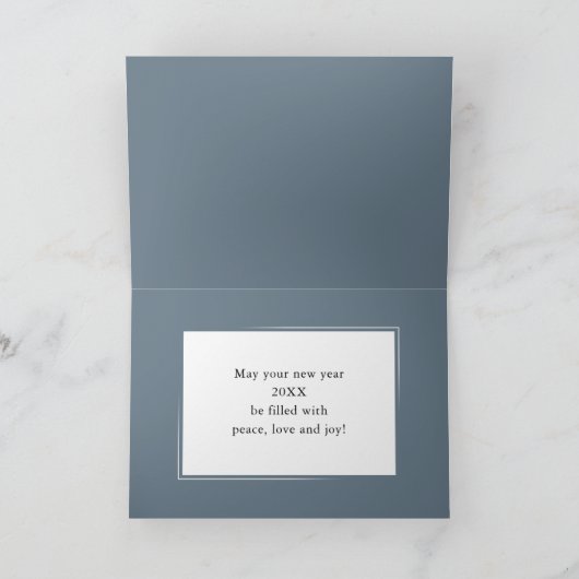 Gelukkig Nieuwjaar Elegant Eenvoudig Slate Blauw F Feestdagen Kaart (Binnen)