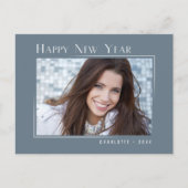 Gelukkig Nieuwjaar Elegant Eenvoudig Slate Blauw F Feestdagenkaart (Voorkant)